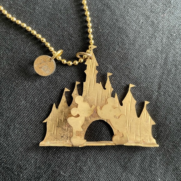 Golden necklace with golden Mickey and Minnie Mouse Castle charm. OS - Picture 3 of 6